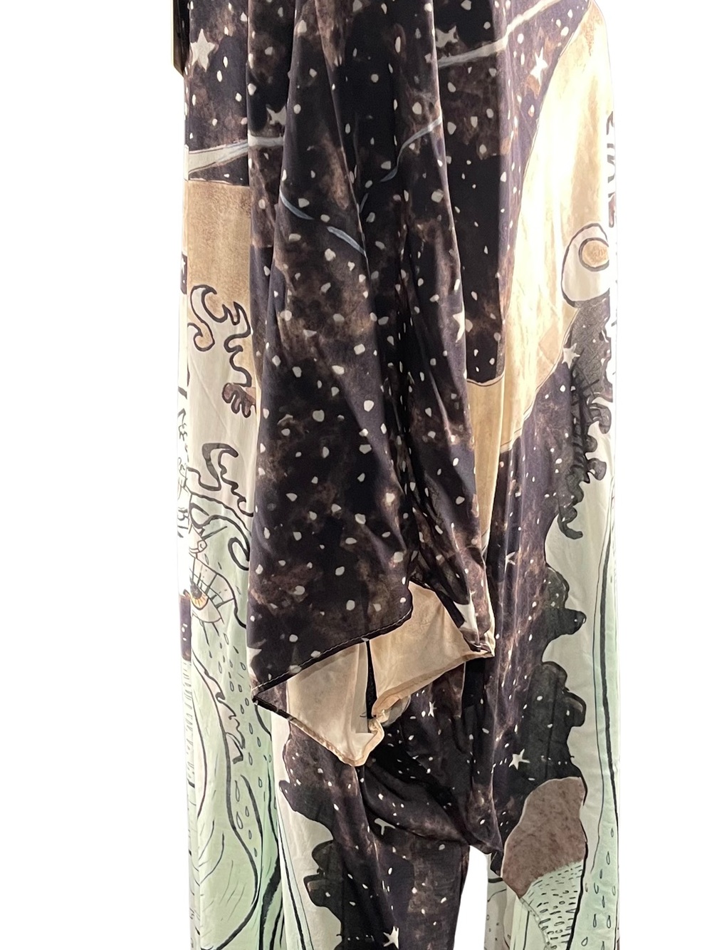 Celestial Print Longline Open Front Kimono - Black, Cream & Mint - Picture 3 of 7